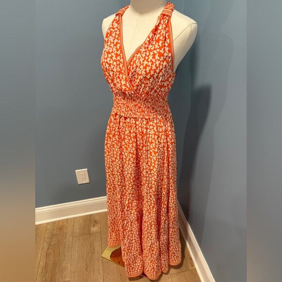 Max Studio Dresses & Skirts - Max Studio London Orange Floral Halter Maxi Dress Smocked Waist NWT Size M